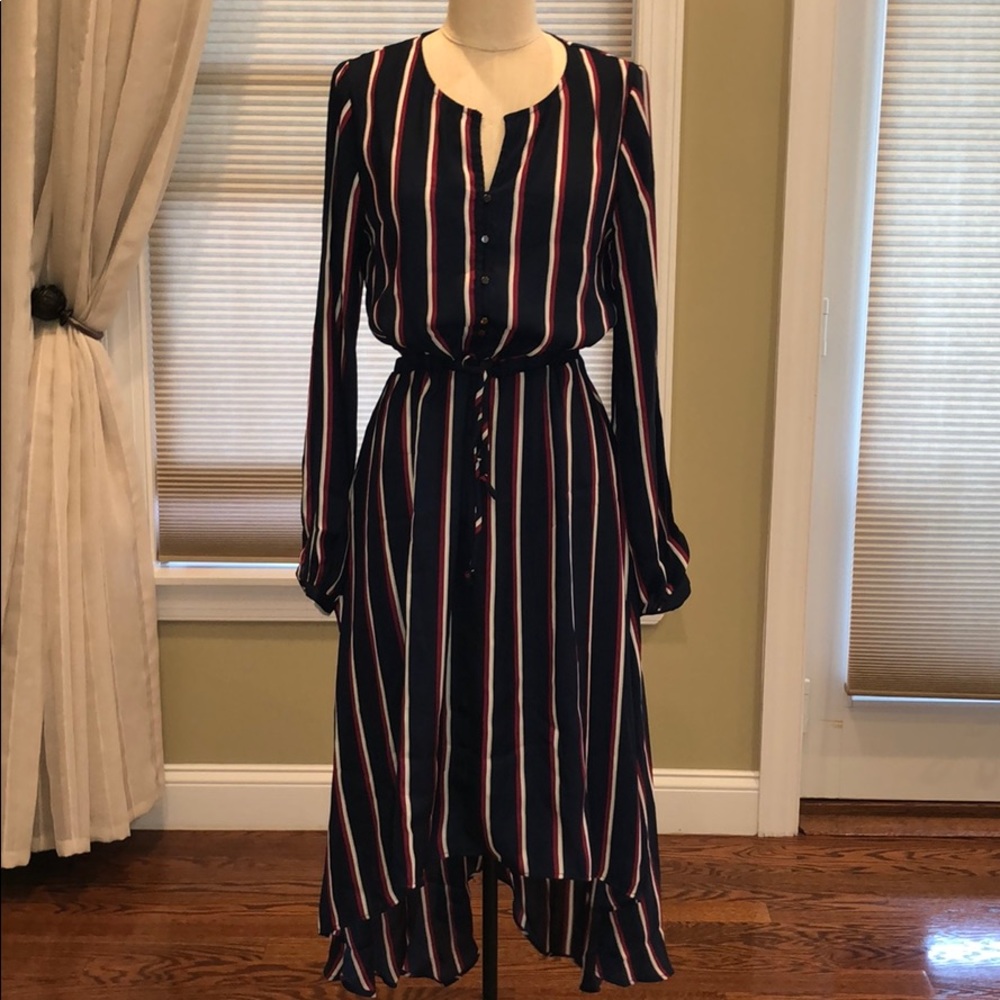 NWT An’ge Striped Hi Low Handkerchief Hem Dress